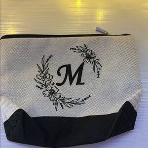 Monogrammed Black and Cream Women's makeup bag